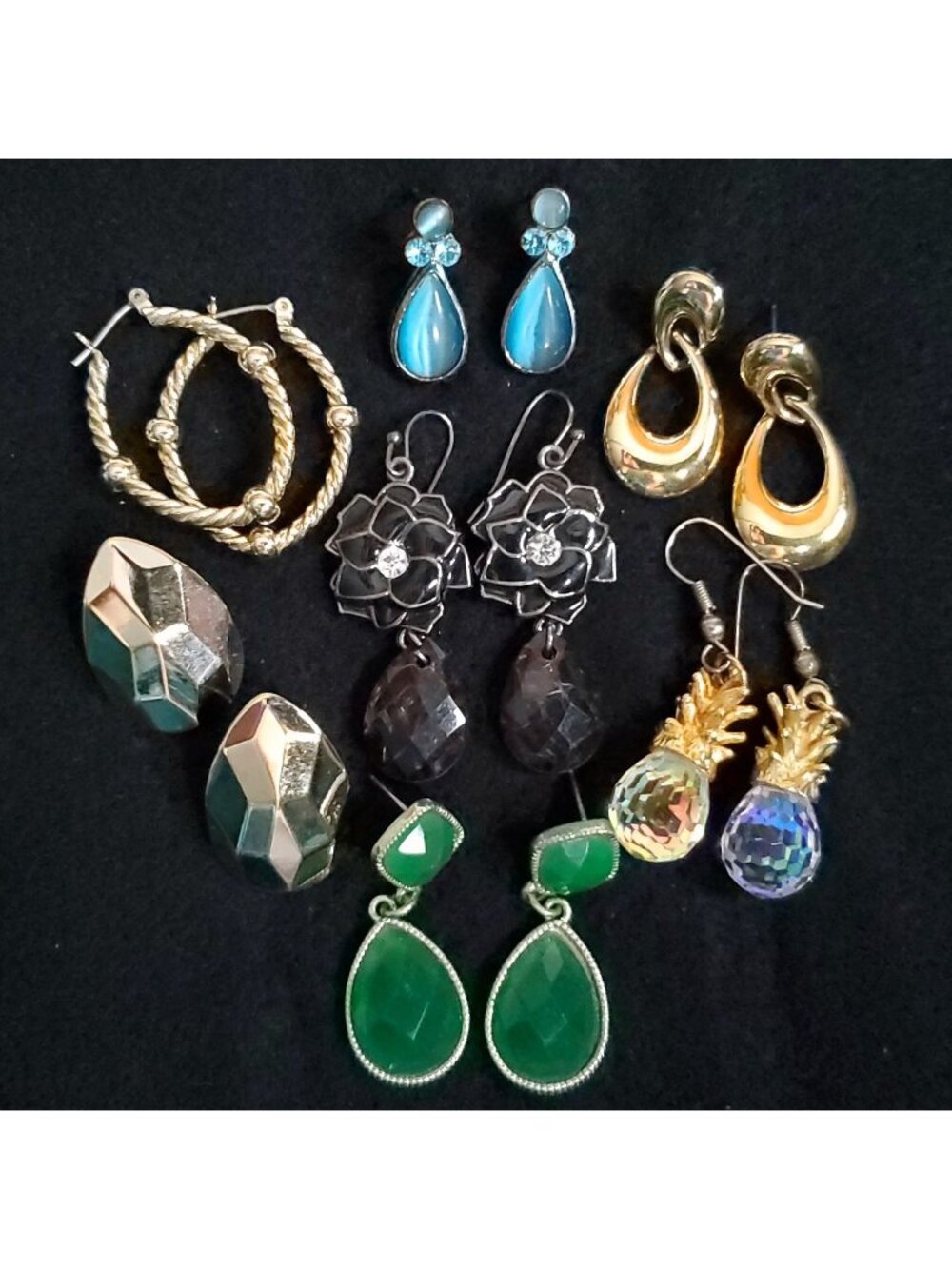 Dangle Earring Lot of 6 Gold Tone Flower Pineapple Teardrop Monet 1.5"